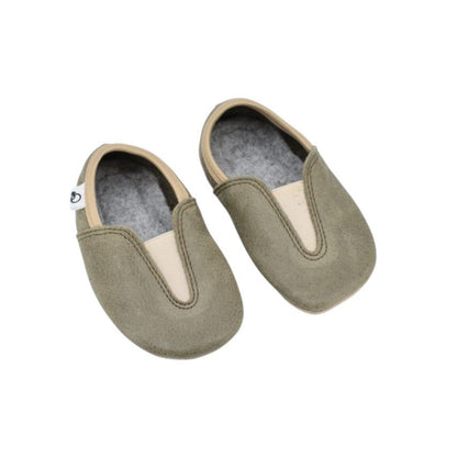 Punsa Kids Barefoot Slippers - Upcycled Leather, Olive - Kindeco