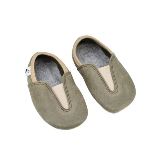 Punsa Kids Barefoot Slippers - Upcycled Leather, Olive - Kindeco