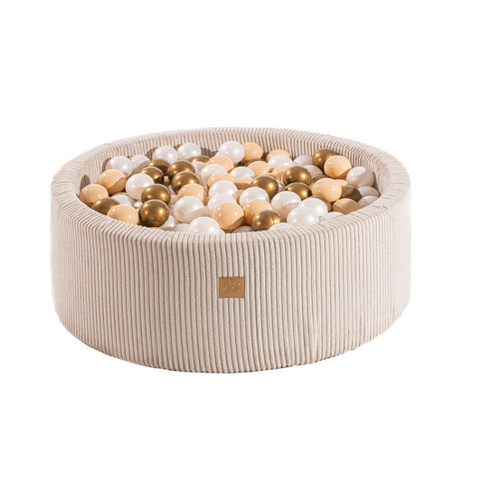 Round Ball Pit with 200 balls, 90x30cm - Velvet Ecru - Kindeco