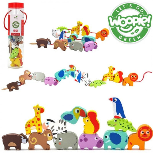 Safari Animal Shaped Wooden Threading Blocks - Kindeco