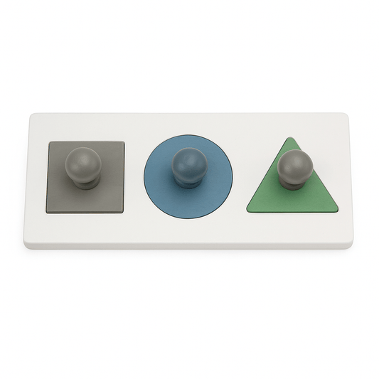 Solid Montessori Wood Shape Puzzle - Triangle, Circle, and Square - Kindeco