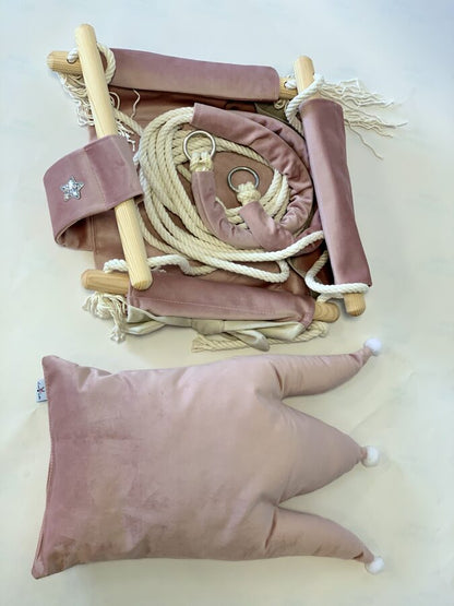 Swing with Crown Shaped Cushion - Dusty Pink - Kindeco