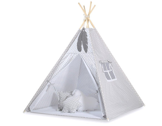 Teepee Tent for Kids – White Dots on Grey - Kindeco