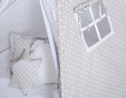 Teepee Tent for Kids – White Dots on Grey - Kindeco
