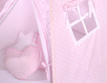 Teepee Tent for Kids – White Dots on Pink - Kindeco