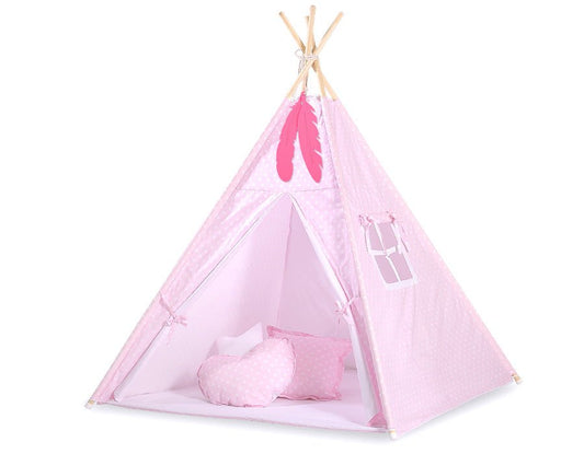 Teepee Tent for Kids – White Dots on Pink - Kindeco