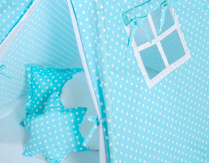 Teepee Tent for Kids – White Dots on Turquoise - Kindeco