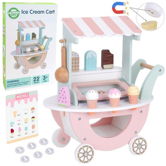 Wooden 3 - in - 1 Ice Cream Shop & Market Cart - Kindeco