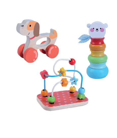 Wooden 3 - in - 1 Play Set: Dog, Bear & Activity Center - Kindeco