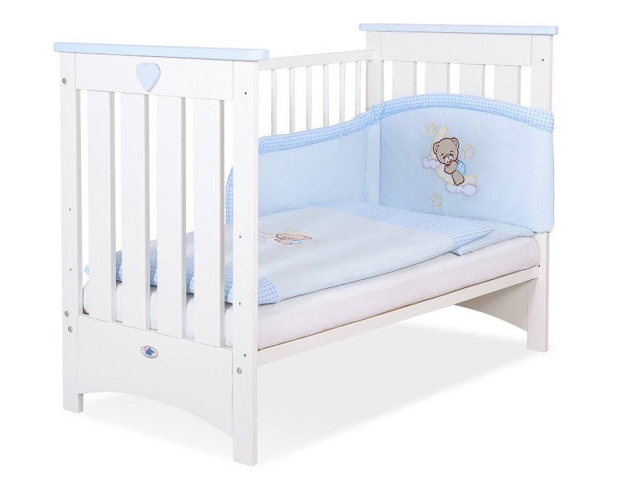 Wooden Baby Cot 120x60cm Lorenzo III - White - Blue - Kindeco