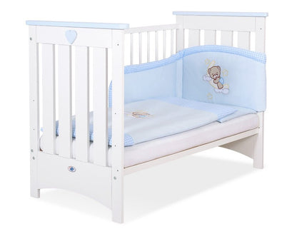 Wooden Baby Cot 120x60cm Lorenzo III - White - Blue - Kindeco