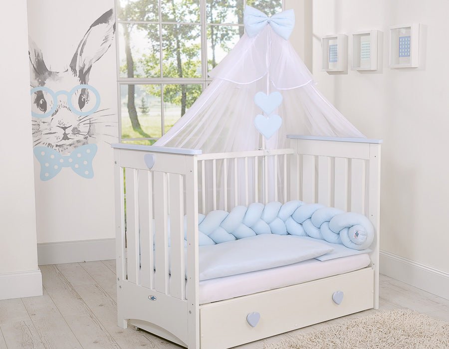 Wooden Baby Cot 120x60cm Lorenzo III - White - Blue - Kindeco