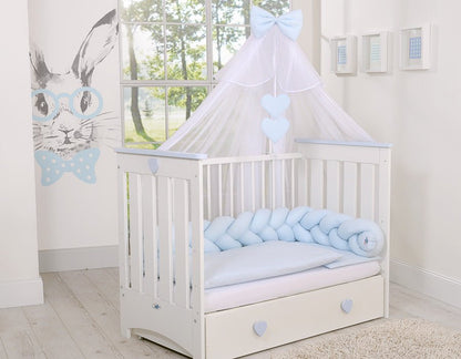 Wooden Baby Cot 120x60cm Lorenzo III - White - Blue - Kindeco