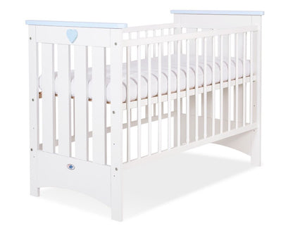 Wooden Baby Cot 120x60cm Lorenzo III - White - Blue - Kindeco