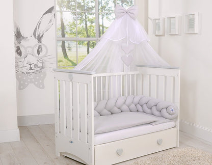 Wooden Baby Cot 120x60cm Lorenzo III - White - Grey - Kindeco