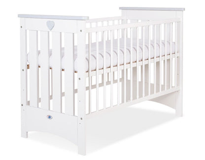 Wooden Baby Cot 120x60cm Lorenzo III - White - Grey - Kindeco