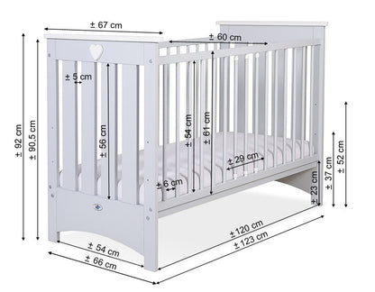 Wooden Baby Cot 120x60cm Lorenzo III - White - Grey - Kindeco