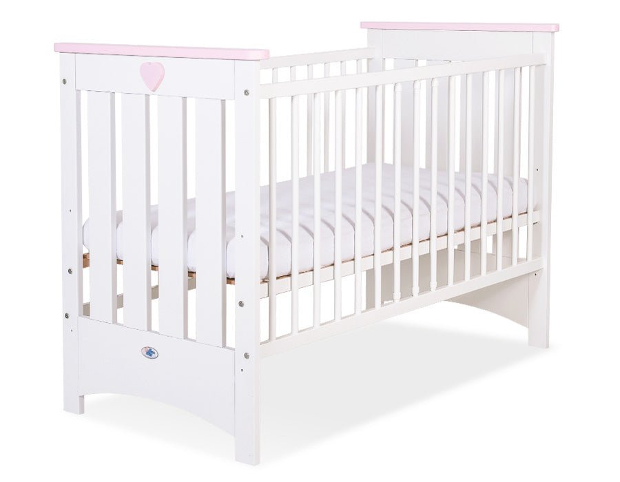 Wooden Baby Cot 120x60cm Lorenzo III - White - Pink - Kindeco
