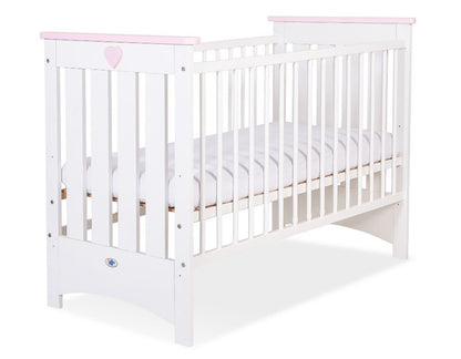 Wooden Baby Cot 120x60cm Lorenzo III - White - Pink - Kindeco