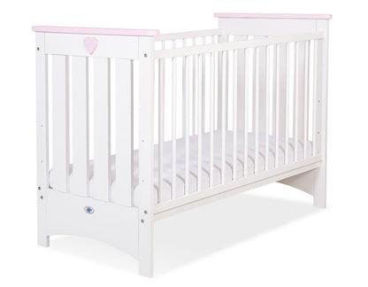 Wooden Baby Cot 120x60cm Lorenzo III - White - Pink - Kindeco