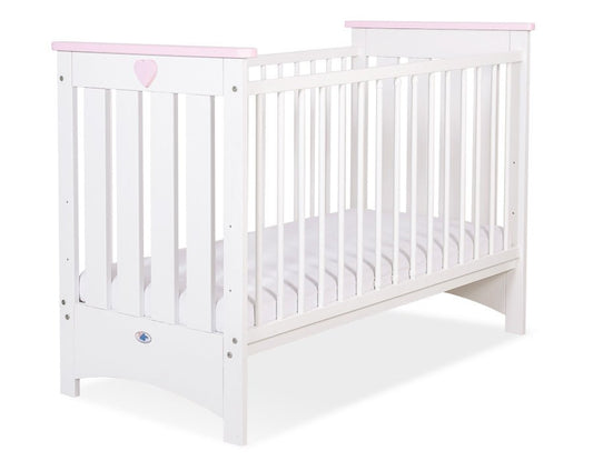 Wooden Baby Cot 120x60cm Lorenzo III - White - Pink - Kindeco