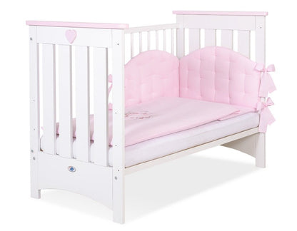 Wooden Baby Cot 120x60cm Lorenzo III - White - Pink - Kindeco