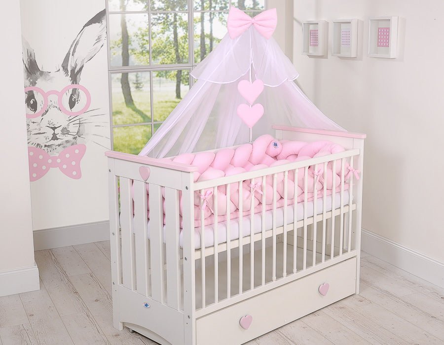 Wooden Baby Cot 120x60cm Lorenzo III - White - Pink - Kindeco