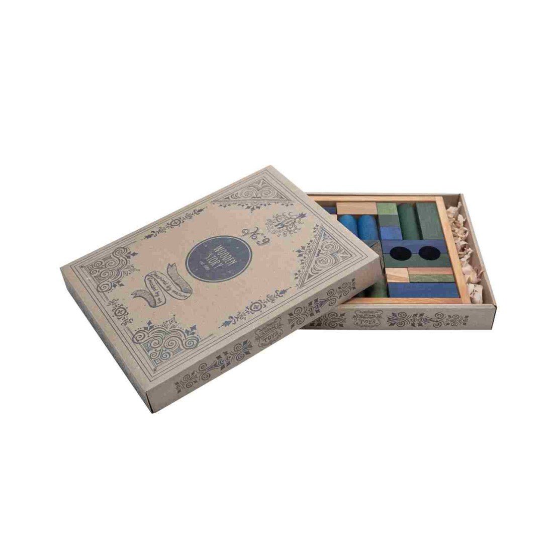 Wooden Blocks in a Box – Cold Colors, 30 Pieces - Kindeco