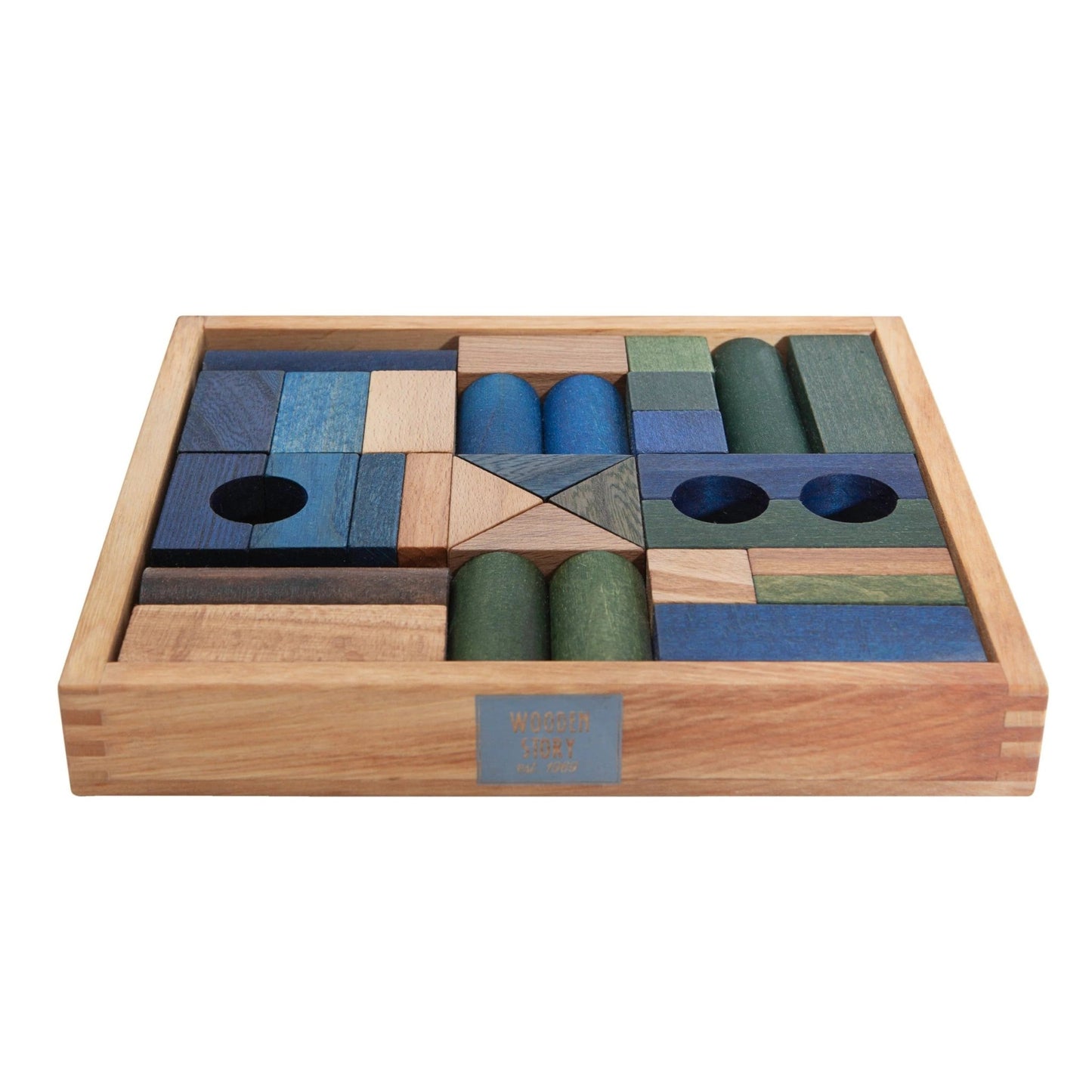 Wooden Blocks in a Box – Cold Colors, 30 Pieces - Kindeco
