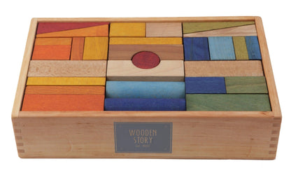 Wooden Blocks in a Box – Colorful, 63 pieces - Kindeco