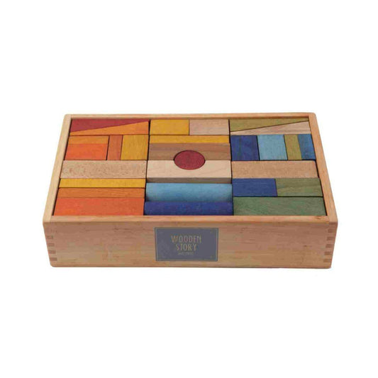 Wooden Blocks in a Box – Colorful, 63 pieces - Kindeco