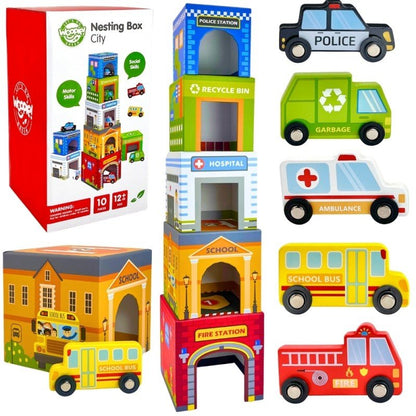 Wooden City Vehicles Puzzle Cubes - Kindeco