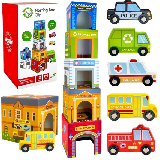 Wooden City Vehicles Puzzle Cubes - Kindeco