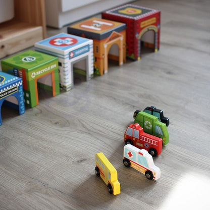 Wooden City Vehicles Puzzle Cubes - Kindeco
