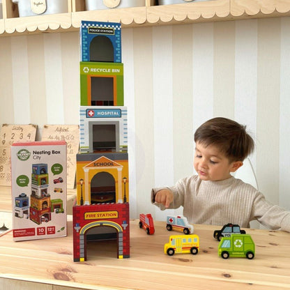 Wooden City Vehicles Puzzle Cubes - Kindeco