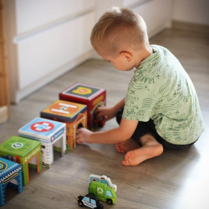 Wooden City Vehicles Puzzle Cubes - Kindeco
