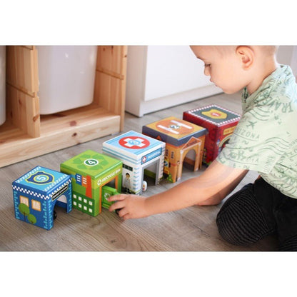 Wooden City Vehicles Puzzle Cubes - Kindeco