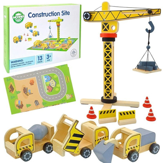 Wooden Construction Site Set with Vehicles - Kindeco