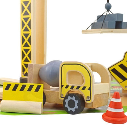 Wooden Construction Site Set with Vehicles - Kindeco