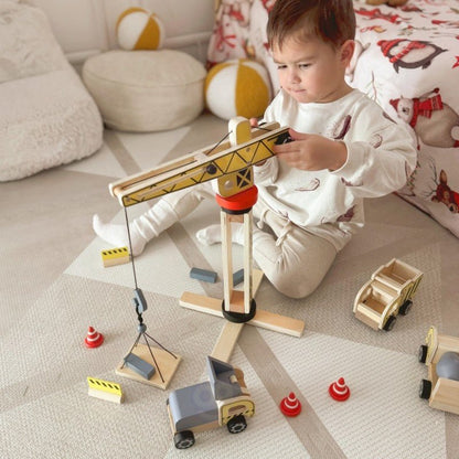 Wooden Construction Site Set with Vehicles - Kindeco