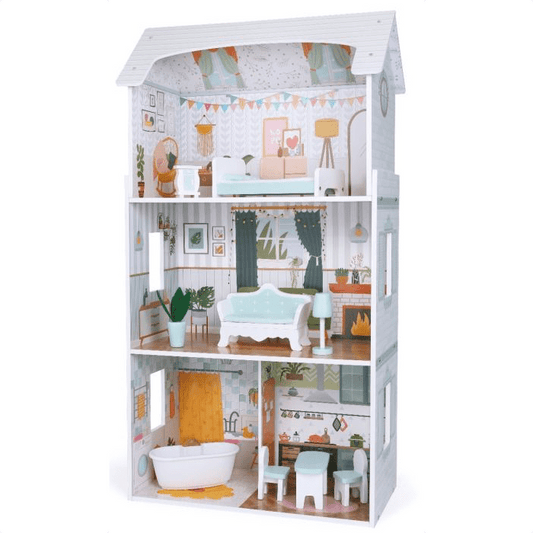 Wooden Dollhouse Luna with LED Lights - Kindeco