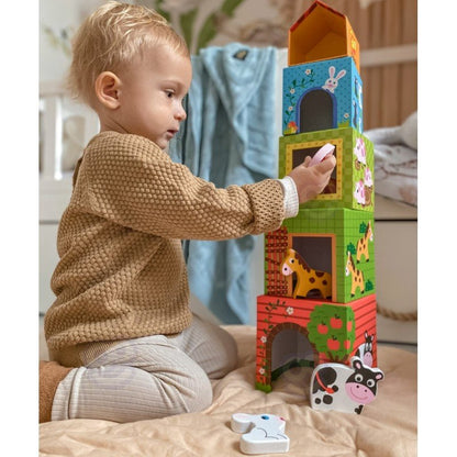 Wooden Farm in Boxes Cube Puzzle with Animals - Kindeco