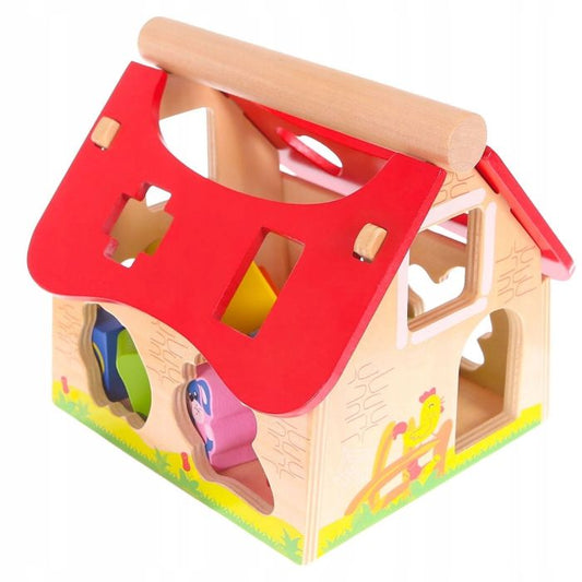 Wooden Farmhouse Shape Sorter with Animals - Kindeco