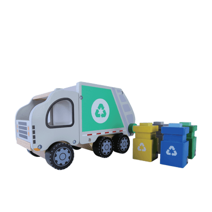 Wooden Garbage Truck with Sorting Bins - Kindeco