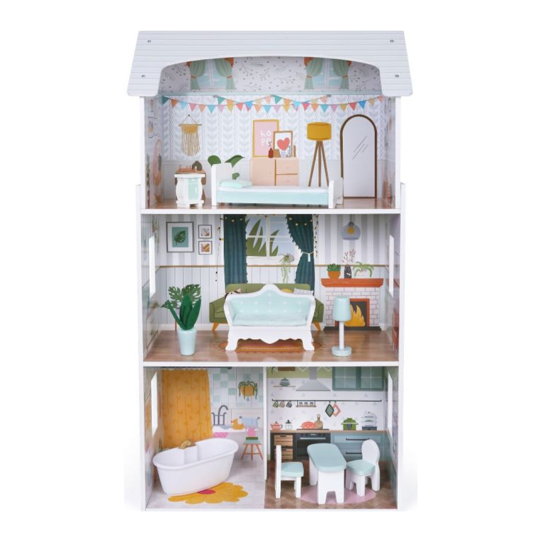Wooden Dollhouse Luna with LED lights and furniture product image