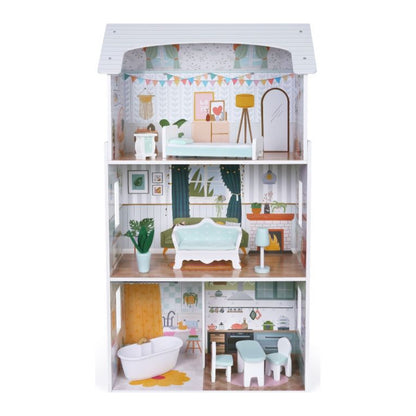 Wooden Dollhouse Luna with LED lights and furniture product image