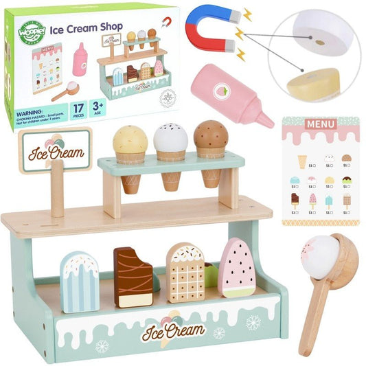 Wooden Ice Cream Shop Set with Stand - Kindeco