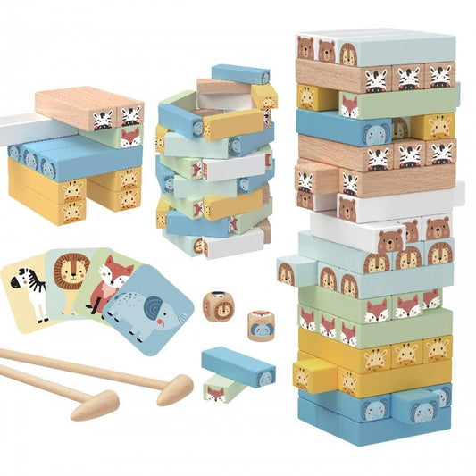 Wooden Shaky Tower Skill Game with Animals - Kindeco