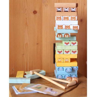 Wooden Shaky Tower Skill Game with Animals - Kindeco