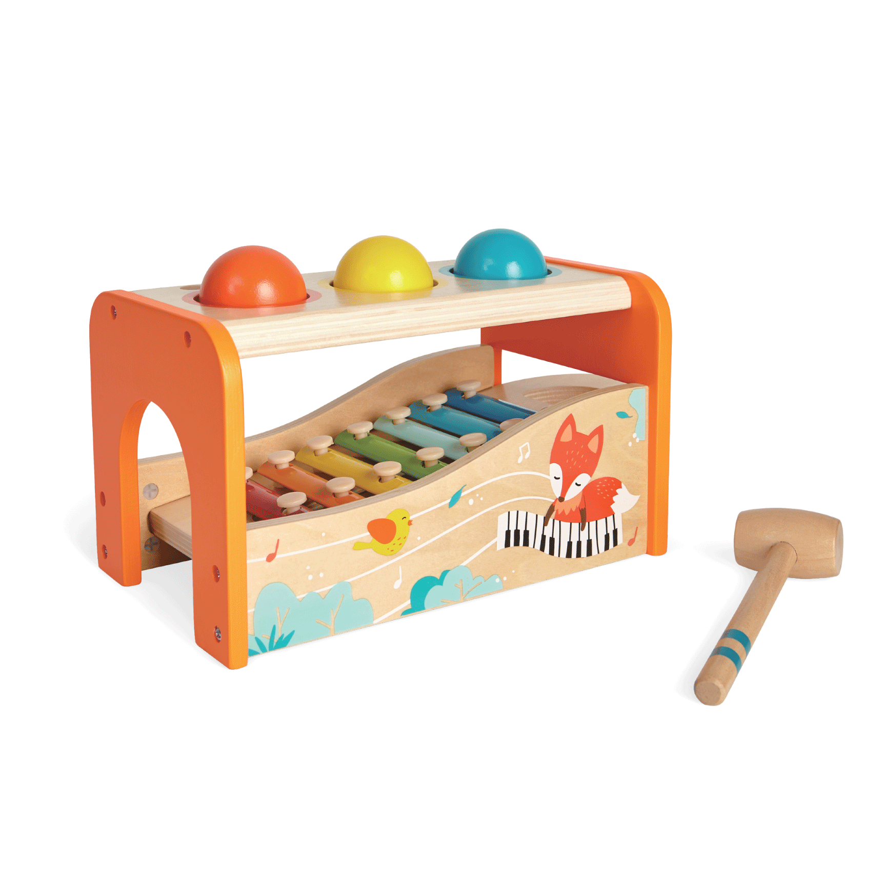 Wooden Xylophone & Hammer Bench with Balls - Kindeco